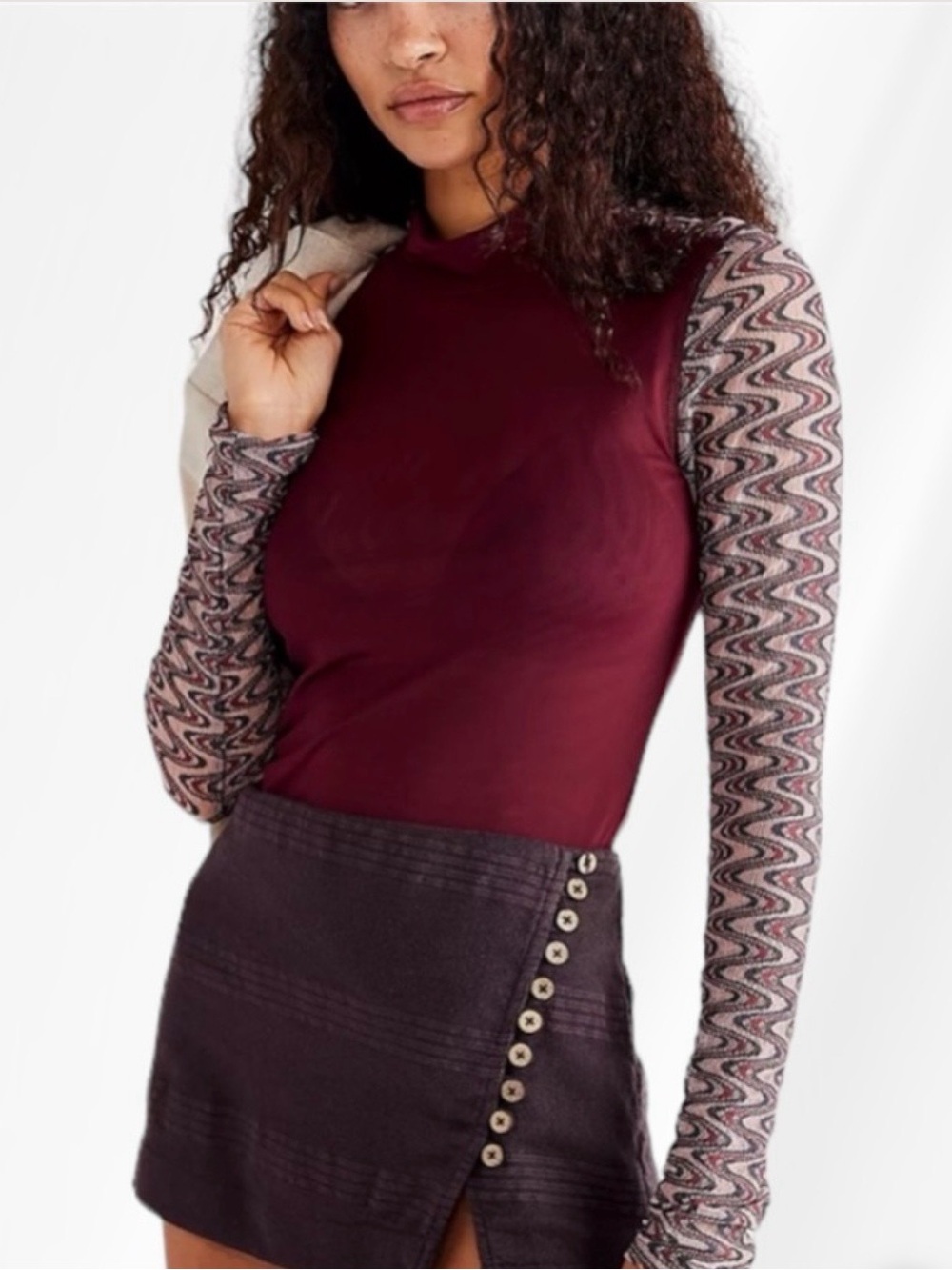 Free People Retro Contrast Sleeve Eve Top - Size L - TTS